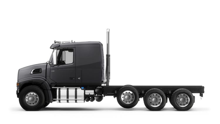 Side profile of a Volvo VHD semi truck in Sable Metallic, designed for tough and versatile work environments.