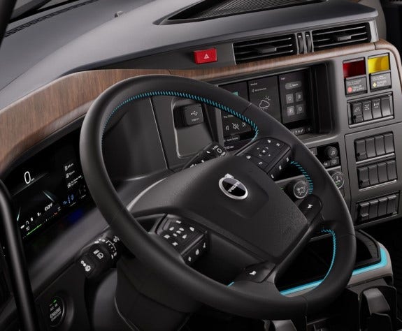 Volvo VNL interior featuring stalk-mounted gear shifting
