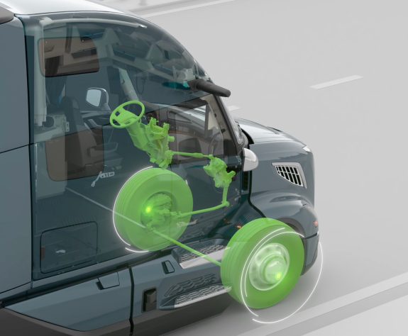 Transparent view of Volvo VNL showcasing Volvo Dynamic Steering