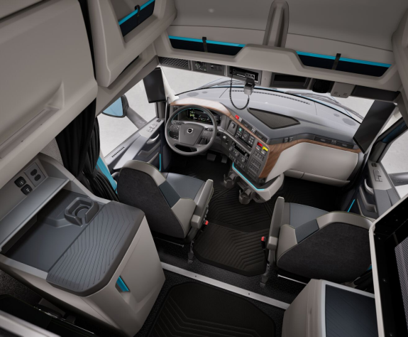 Interior of a Volvo VNL with ultimate trim and ergonomic design.