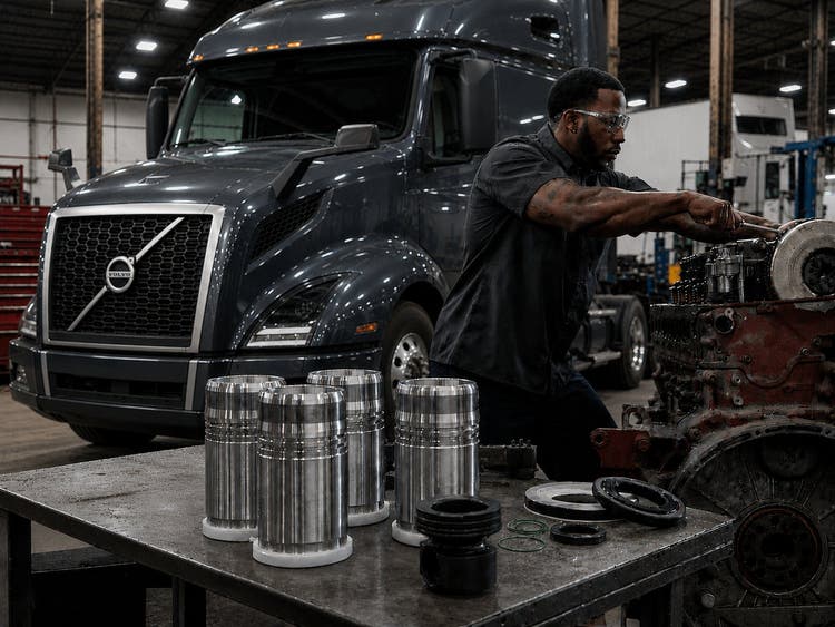 Volvo Service Technician Making Repairs In Shop
