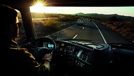 point of view driving a Volvo truck